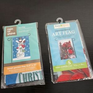Rain or Shine Small Garden Flags Bundle Of 2 Holiday Winter Theme 12.5in X 18in